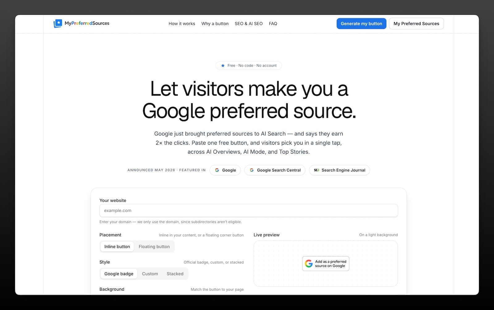 i built a tool to increase preferred source website
